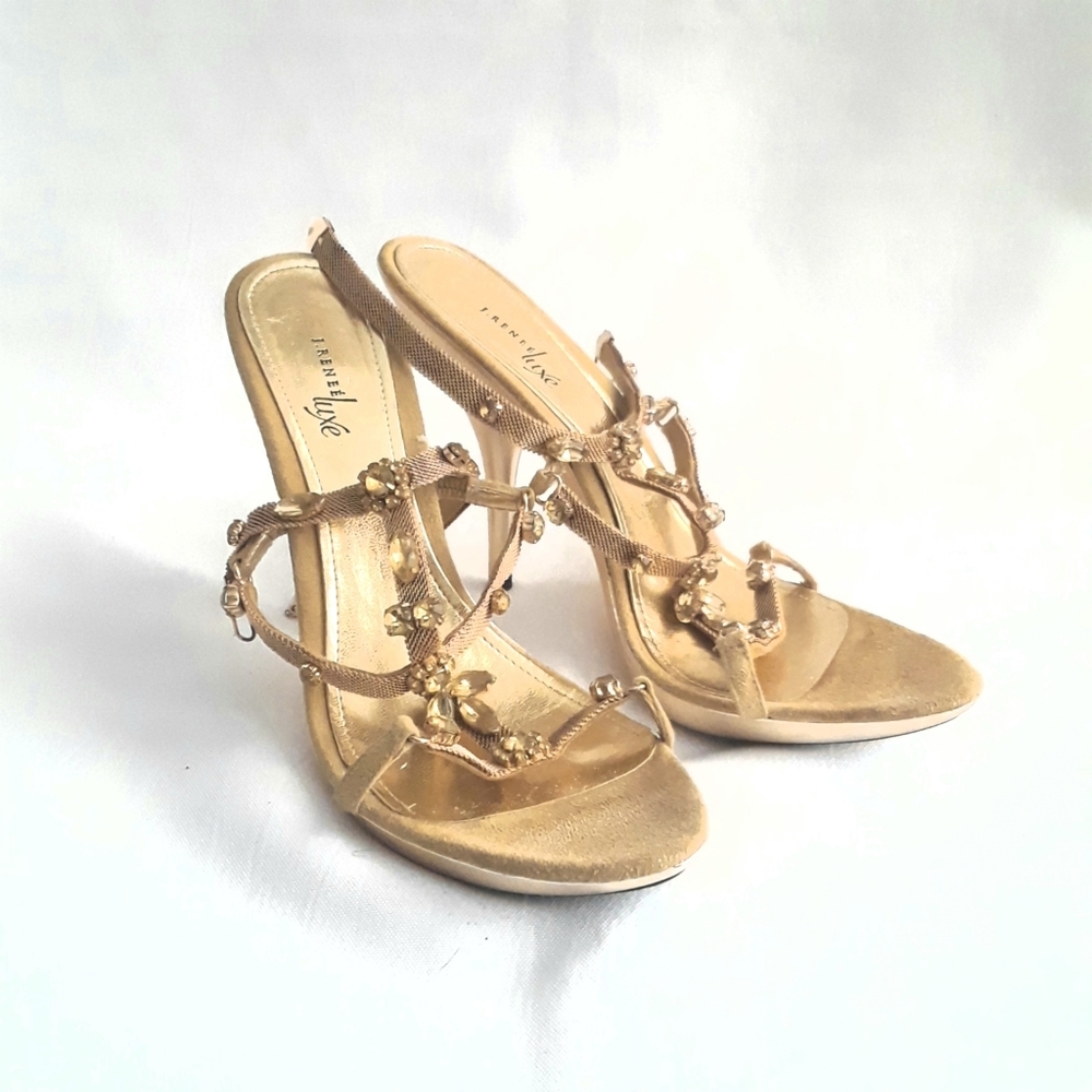 New! Lady's New Gold Rhinestone Sandal Heels